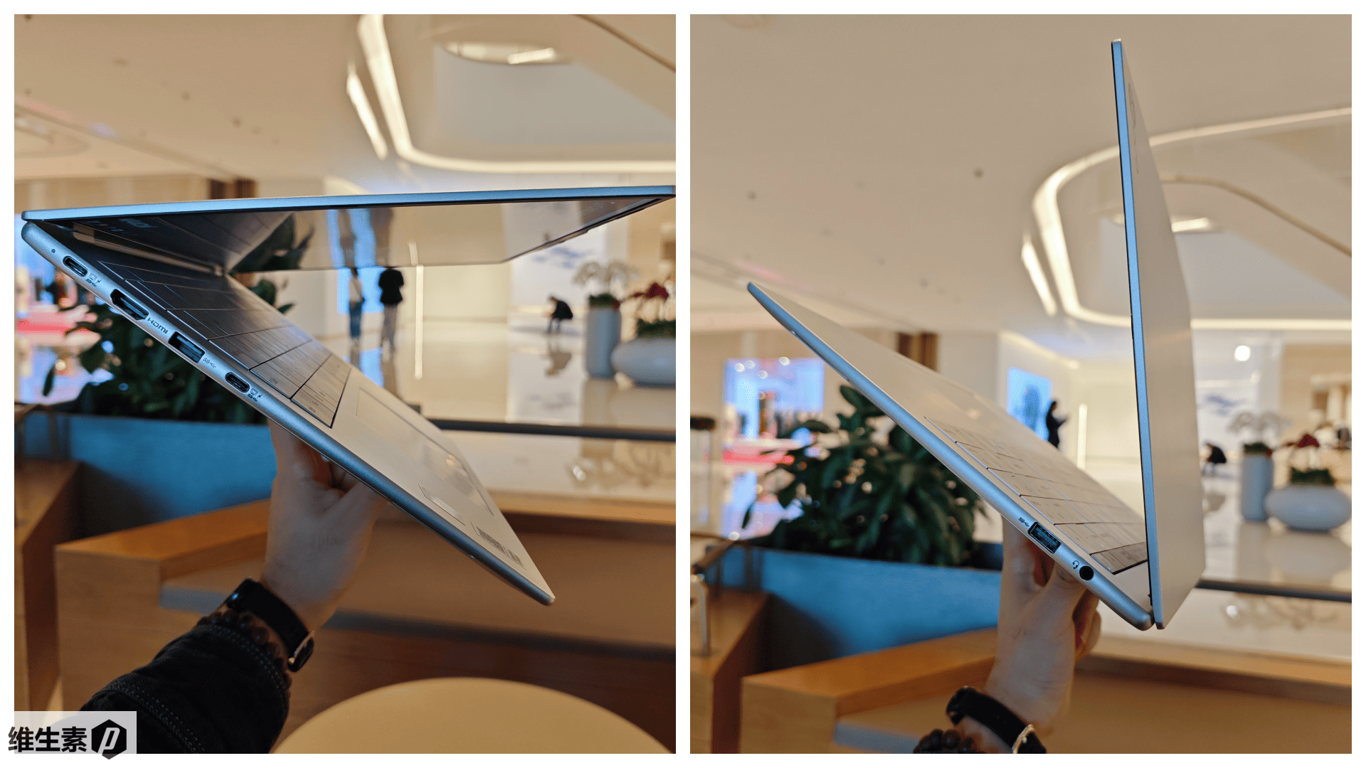 The ultra-lightweight laptop tilts at a large angle